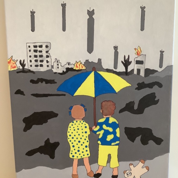3 original acrylic paintings depicting the terrible war in Ukraine and its effe. - Picture 1 of 3